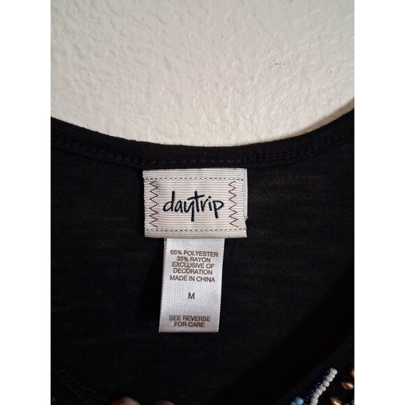 Daytrip Blouse Beaded Boho Tribal Embellished Y2K Casual Black Size Medium - Picture 5 of 5